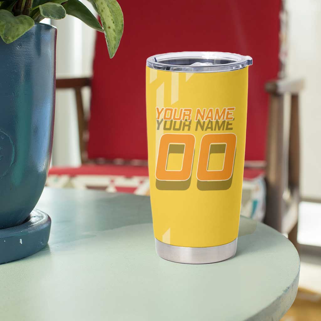 Personalized Zenitsu Agatsuki Demon Slayer Badminton Theme Tumbler Cup with Racket Action Pose and Yellow Black Graphic Design - The Mazicc