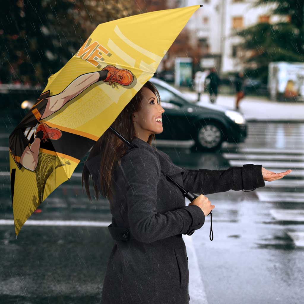 Personalized Zenitsu Agatsuki Demon Slayer Badminton Theme Umbrella with Racket Action Pose and Yellow Black Graphic Design - The Mazicc