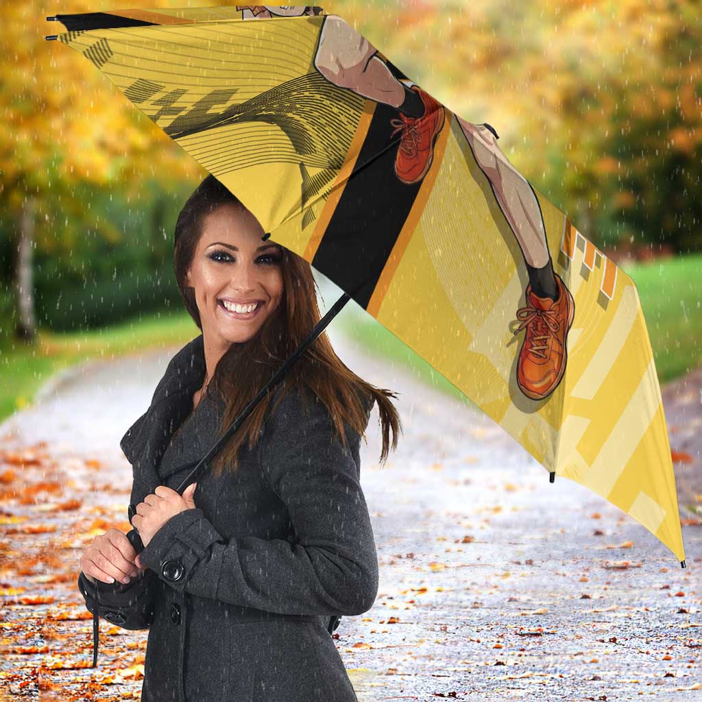 Personalized Zenitsu Agatsuki Demon Slayer Badminton Theme Umbrella with Racket Action Pose and Yellow Black Graphic Design - The Mazicc