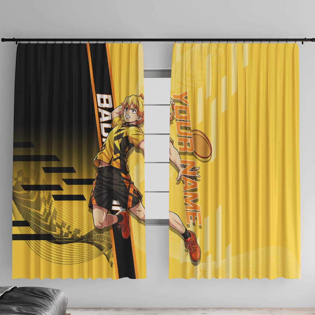 Personalized Zenitsu Agatsuki Demon Slayer Badminton Theme Window Curtain with Racket Action Pose and Yellow Black Graphic Design - The Mazicc