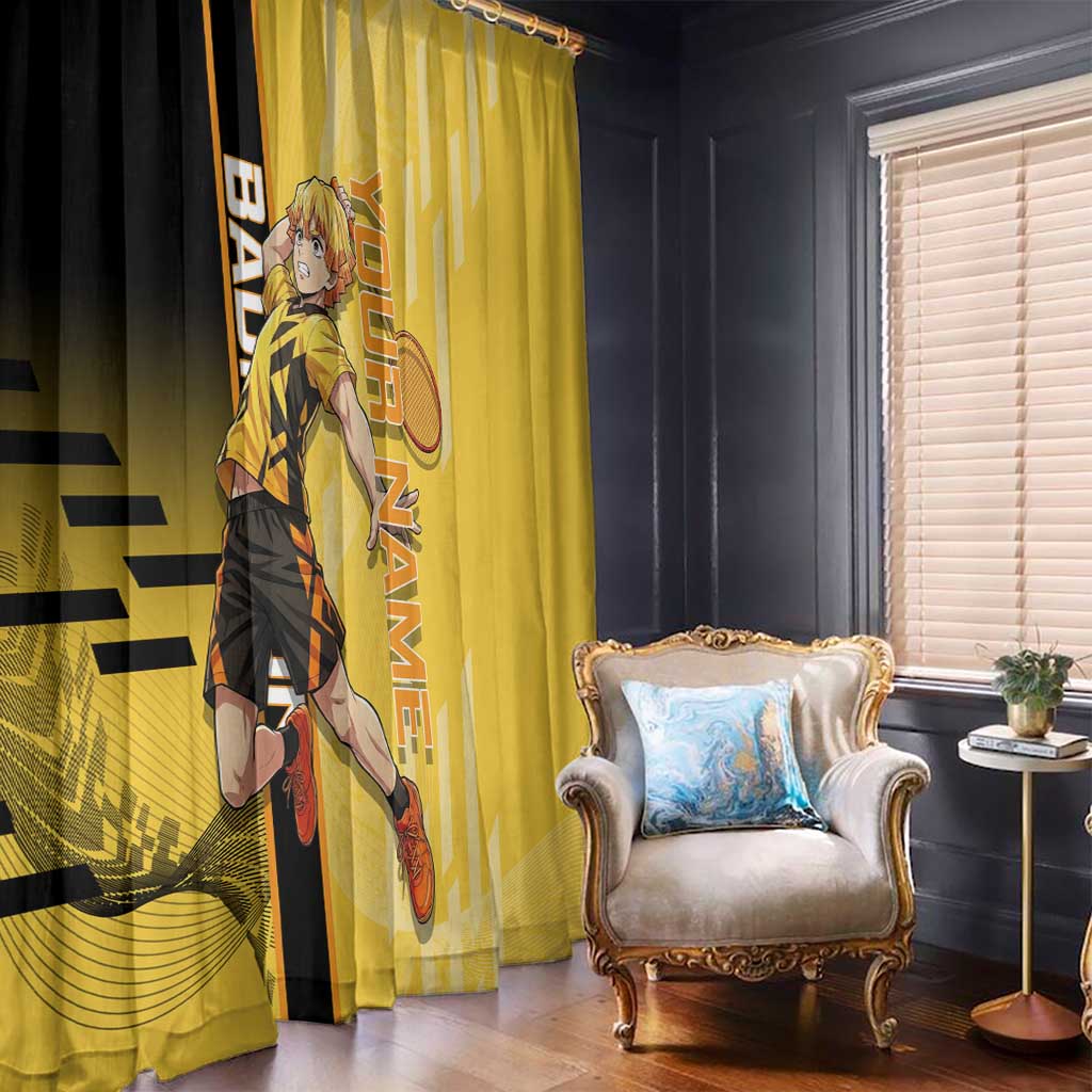 Personalized Zenitsu Agatsuki Demon Slayer Badminton Theme Window Curtain with Racket Action Pose and Yellow Black Graphic Design - The Mazicc