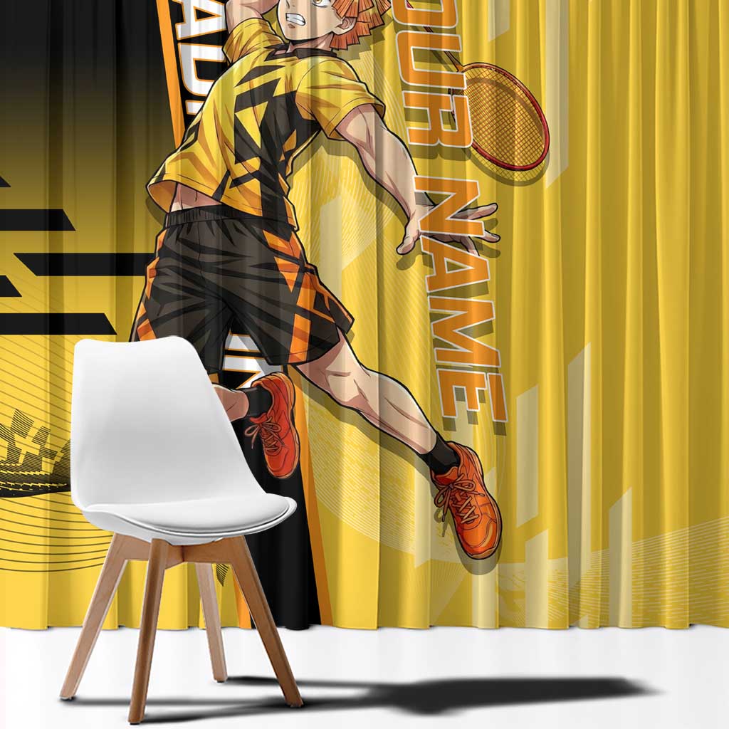 Personalized Zenitsu Agatsuki Demon Slayer Badminton Theme Window Curtain with Racket Action Pose and Yellow Black Graphic Design - The Mazicc