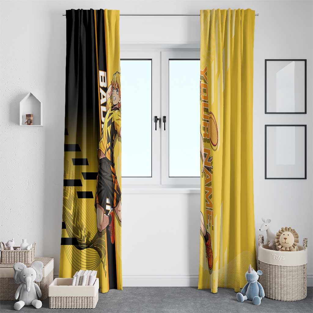Personalized Zenitsu Agatsuki Demon Slayer Badminton Theme Window Curtain with Racket Action Pose and Yellow Black Graphic Design - The Mazicc