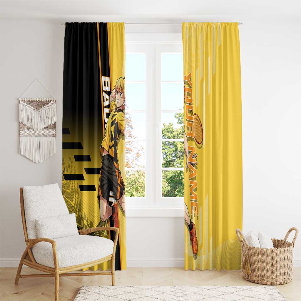Personalized Zenitsu Agatsuki Demon Slayer Badminton Theme Window Curtain with Racket Action Pose and Yellow Black Graphic Design - The Mazicc