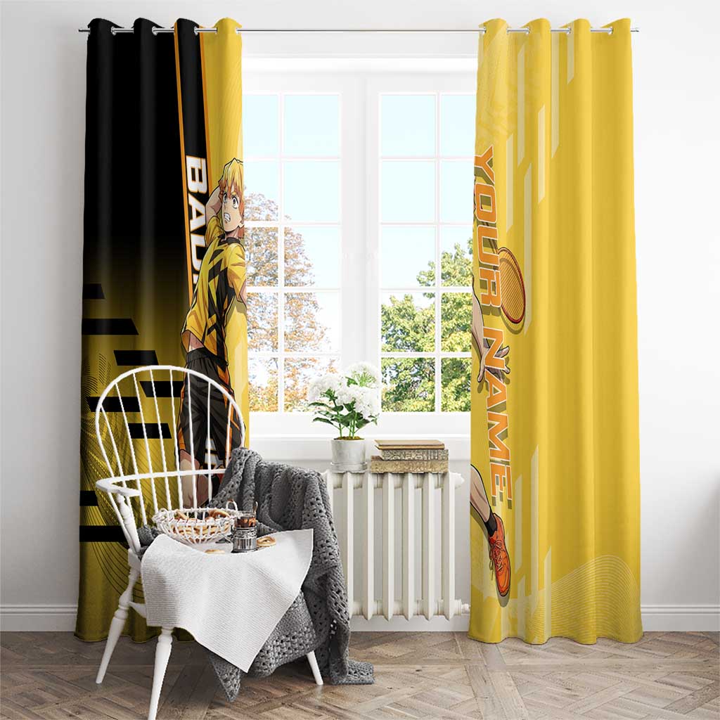 Personalized Zenitsu Agatsuki Demon Slayer Badminton Theme Window Curtain with Racket Action Pose and Yellow Black Graphic Design - The Mazicc