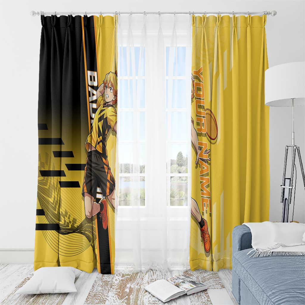 Personalized Zenitsu Agatsuki Demon Slayer Badminton Theme Window Curtain with Racket Action Pose and Yellow Black Graphic Design - The Mazicc