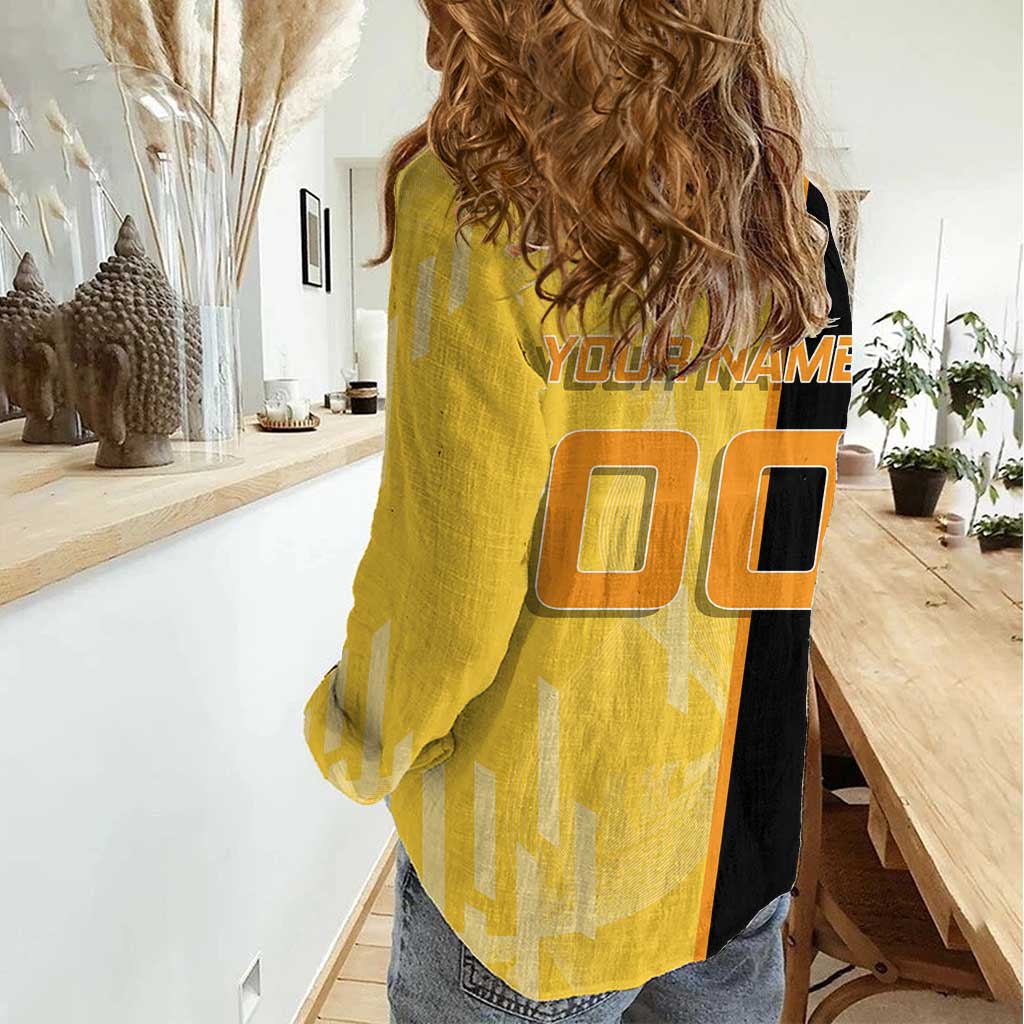 Personalized Zenitsu Agatsuki Demon Slayer Badminton Theme Women Casual Shirt with Racket Action Pose and Yellow Black Graphic Design - The Mazicc