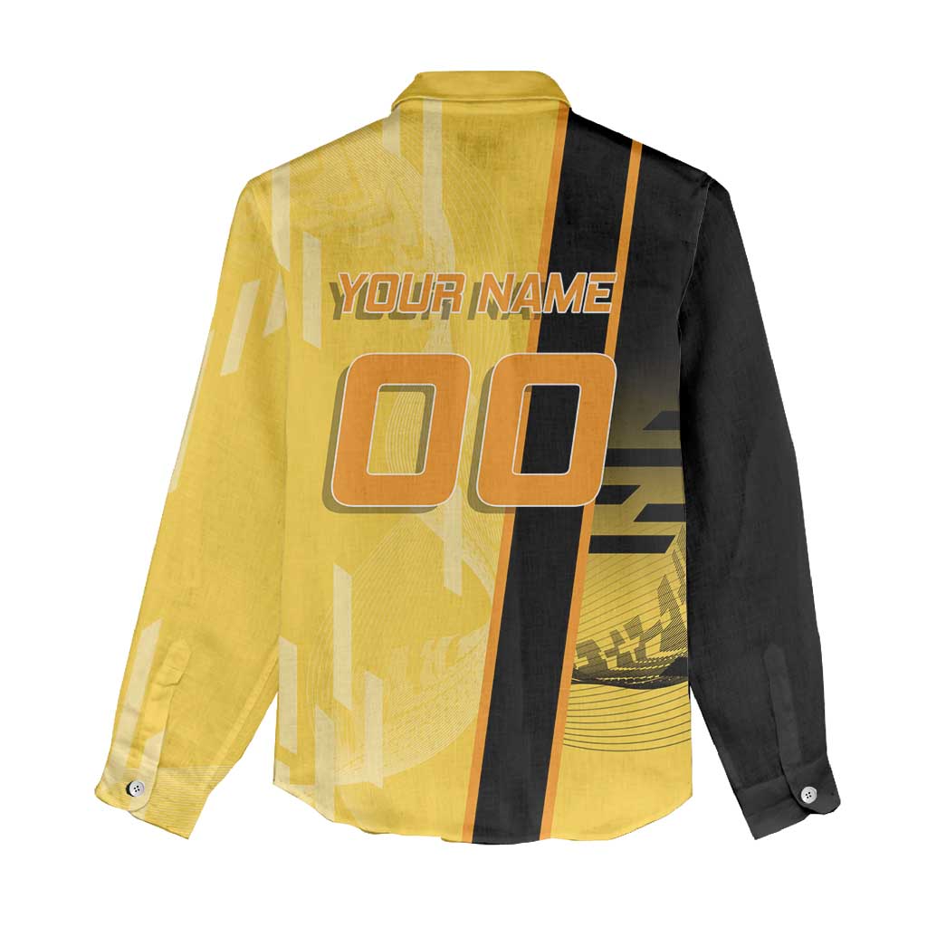 Personalized Zenitsu Agatsuki Demon Slayer Badminton Theme Women Casual Shirt with Racket Action Pose and Yellow Black Graphic Design - The Mazicc