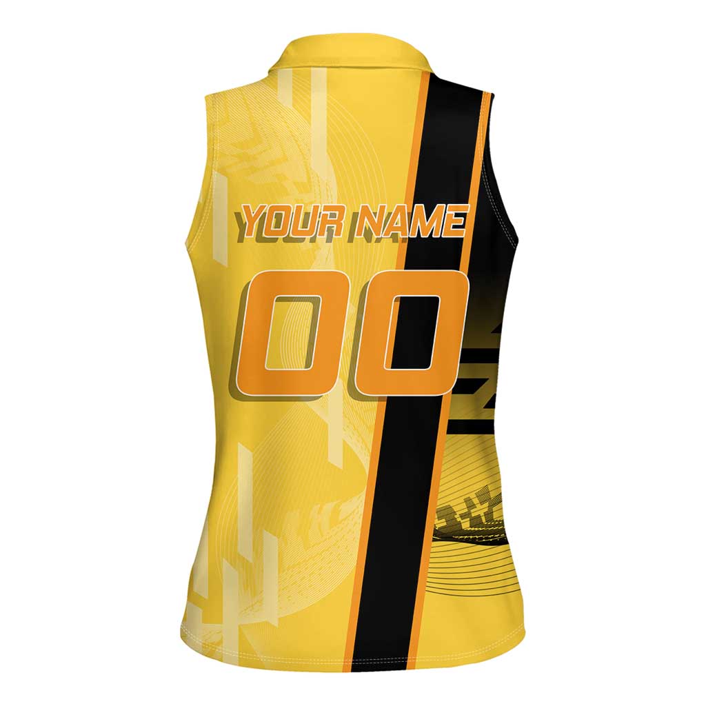 Personalized Zenitsu Agatsuki Demon Slayer Badminton Theme Women Sleeveless Polo Shirt with Racket Action Pose and Yellow Black Graphic Design - The Mazicc