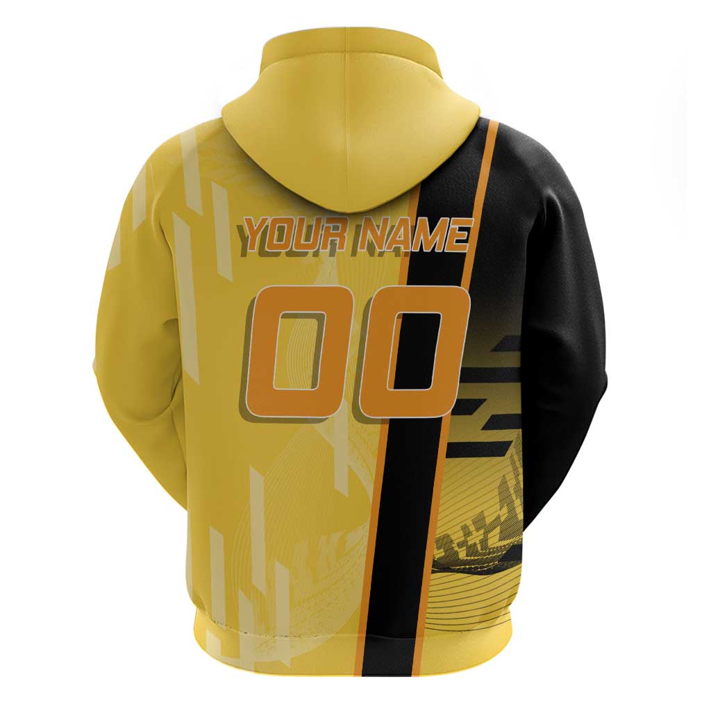 Personalized Zenitsu Agatsuki Demon Slayer Badminton Theme Zip Hoodie with Racket Action Pose and Yellow Black Graphic Design - The Mazicc