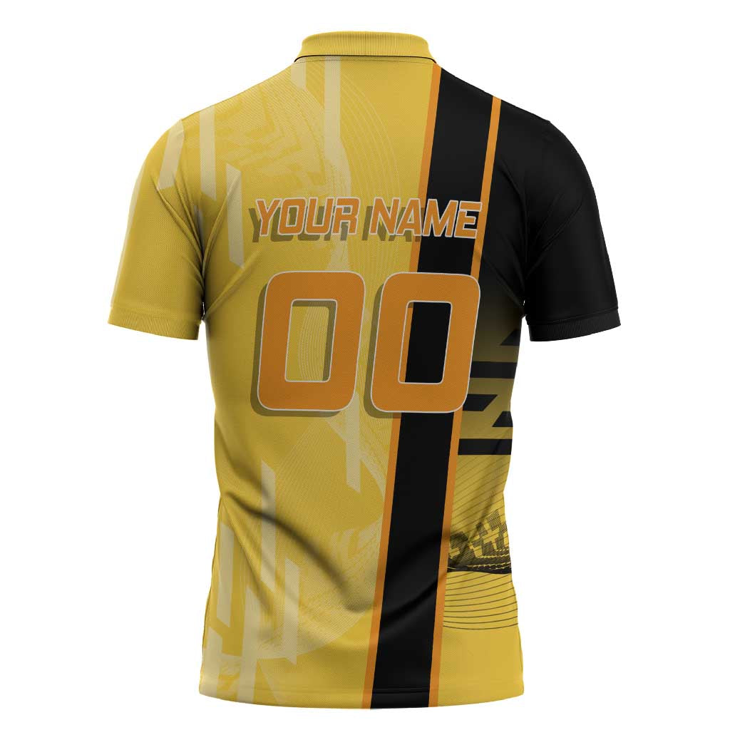 Personalized Zenitsu Agatsuki Demon Slayer Badminton Theme Zipper Polo Shirt with Racket Action Pose and Yellow Black Graphic Design - The Mazicc