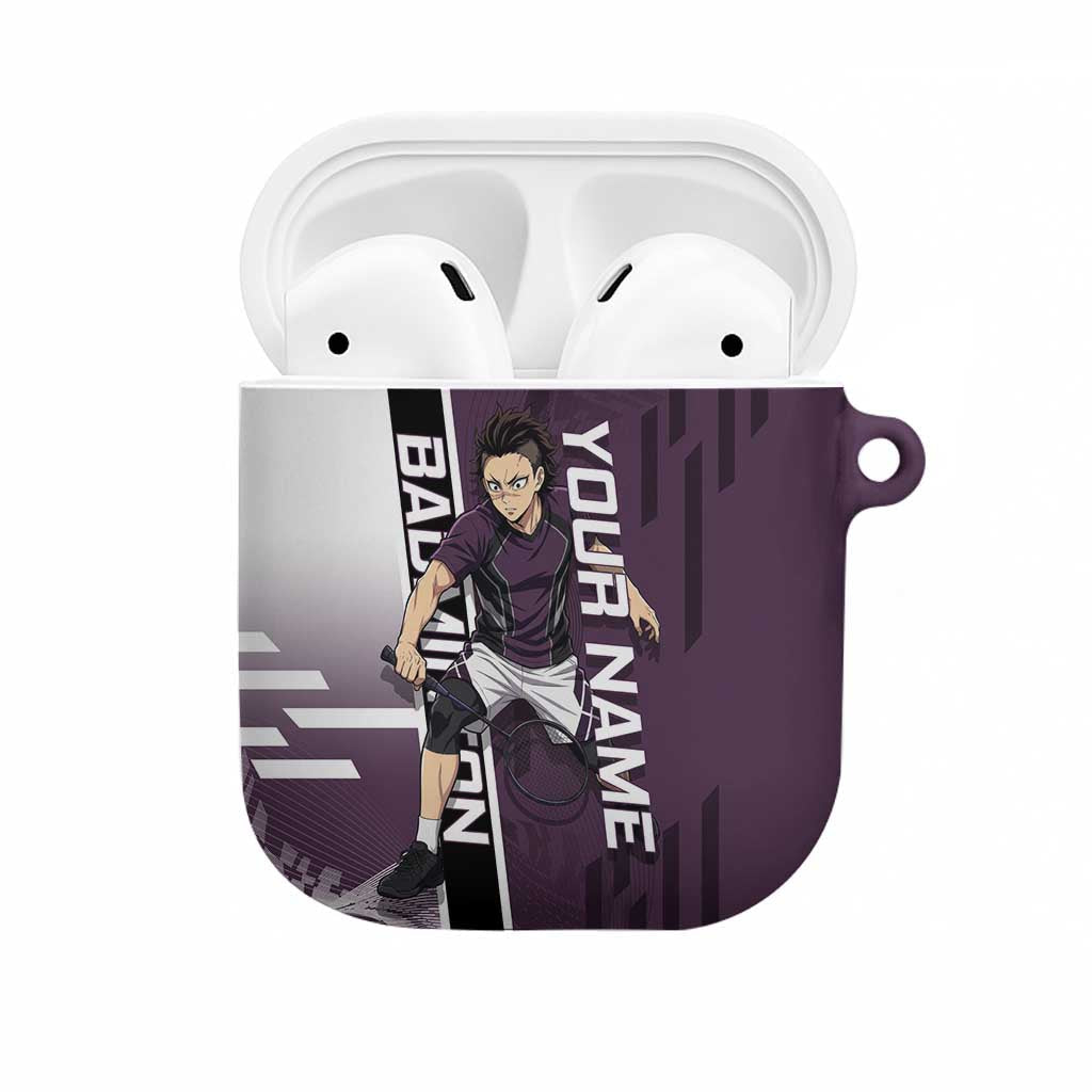 Personalized Shinazugawa Genya Demon Slayer Badminton AirPods Case with Racket Action Pose and Purple Black Graphic Design - The Mazicc