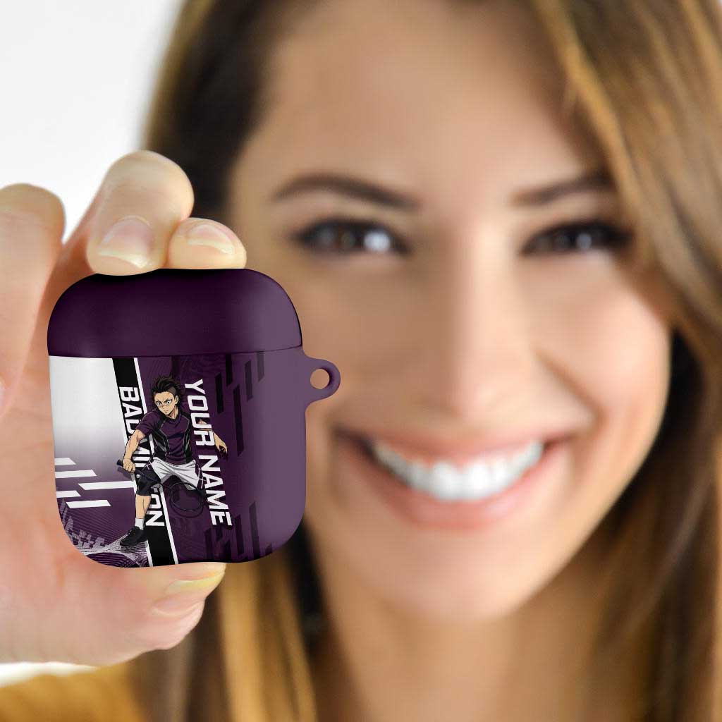 Personalized Shinazugawa Genya Demon Slayer Badminton AirPods Case with Racket Action Pose and Purple Black Graphic Design - The Mazicc