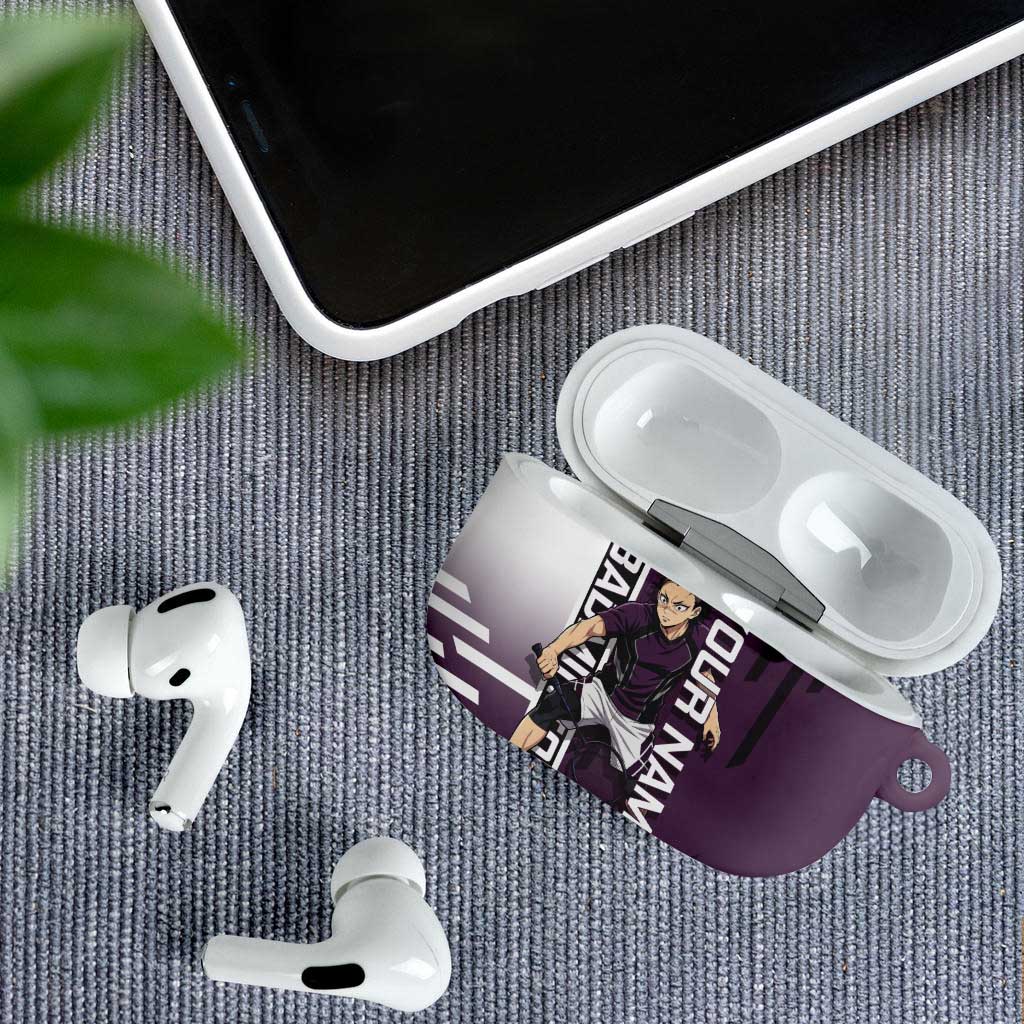 Personalized Shinazugawa Genya Demon Slayer Badminton AirPods Case with Racket Action Pose and Purple Black Graphic Design - The Mazicc
