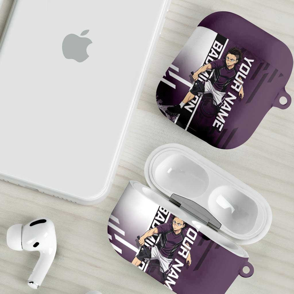Personalized Shinazugawa Genya Demon Slayer Badminton AirPods Case with Racket Action Pose and Purple Black Graphic Design - The Mazicc
