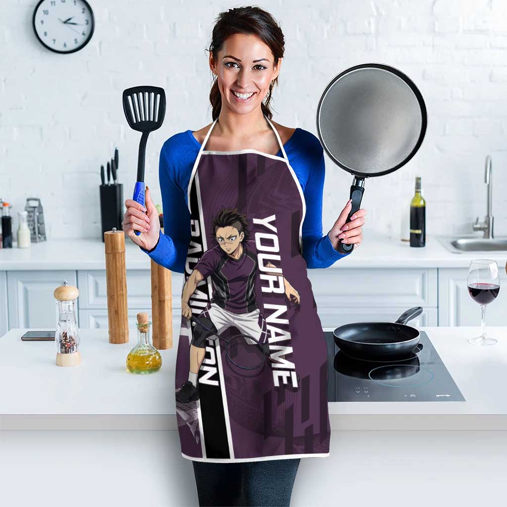 Personalized Shinazugawa Genya Demon Slayer Badminton Apron with Racket Action Pose and Purple Black Graphic Design - The Mazicc