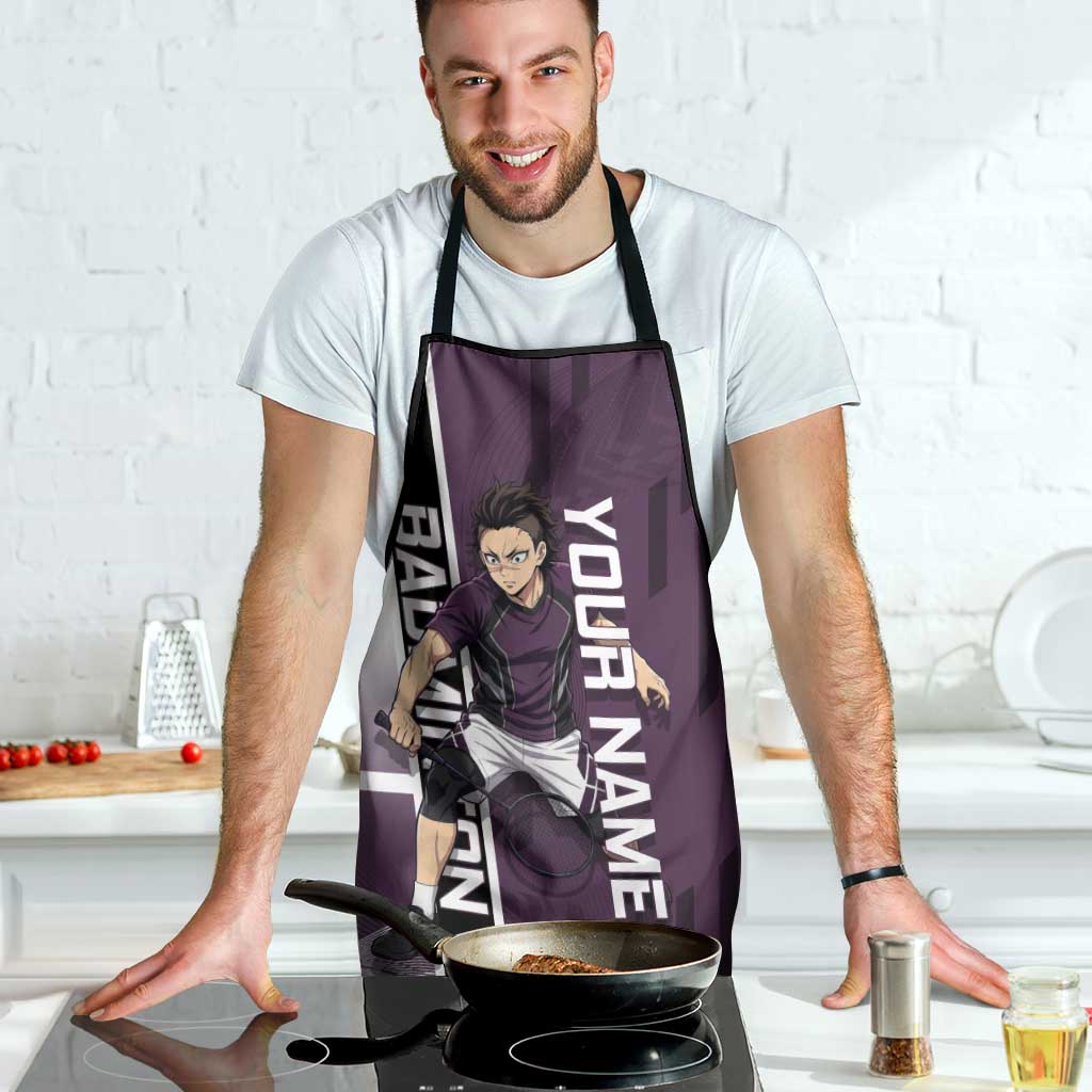 Personalized Shinazugawa Genya Demon Slayer Badminton Apron with Racket Action Pose and Purple Black Graphic Design - The Mazicc