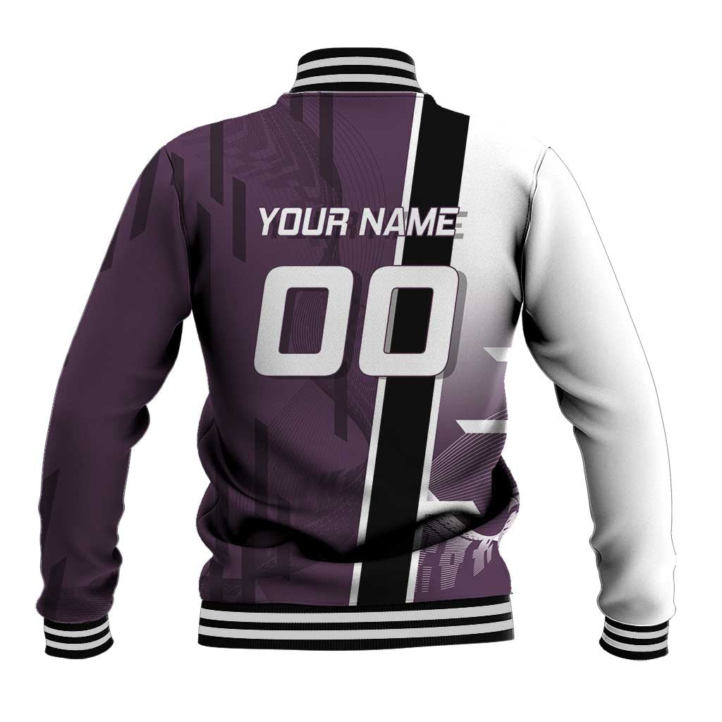 Personalized Shinazugawa Genya Demon Slayer Badminton Baseball Jacket with Racket Action Pose and Purple Black Graphic Design - The Mazicc