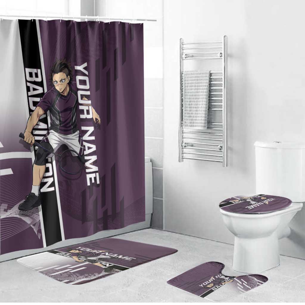 Personalized Shinazugawa Genya Demon Slayer Badminton Bathroom Set with Racket Action Pose and Purple Black Graphic Design - The Mazicc