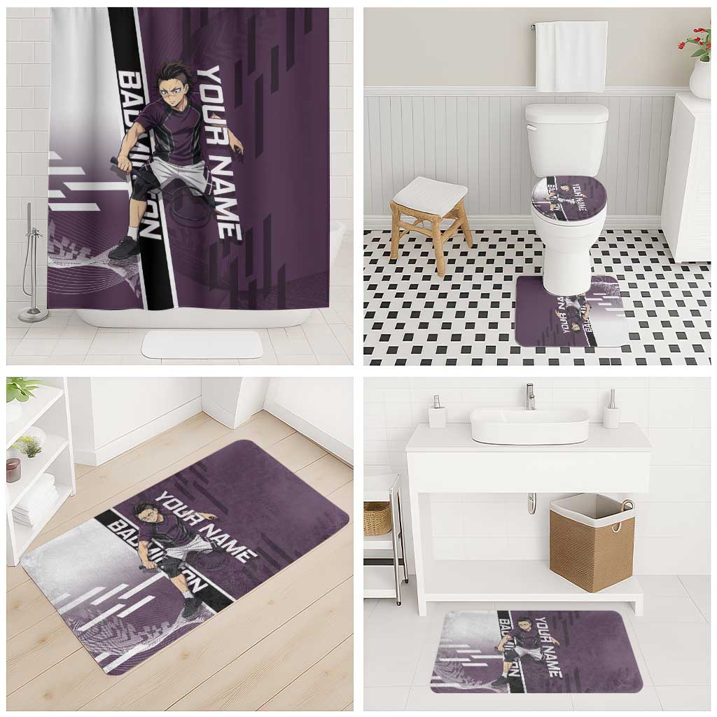 Personalized Shinazugawa Genya Demon Slayer Badminton Bathroom Set with Racket Action Pose and Purple Black Graphic Design - The Mazicc
