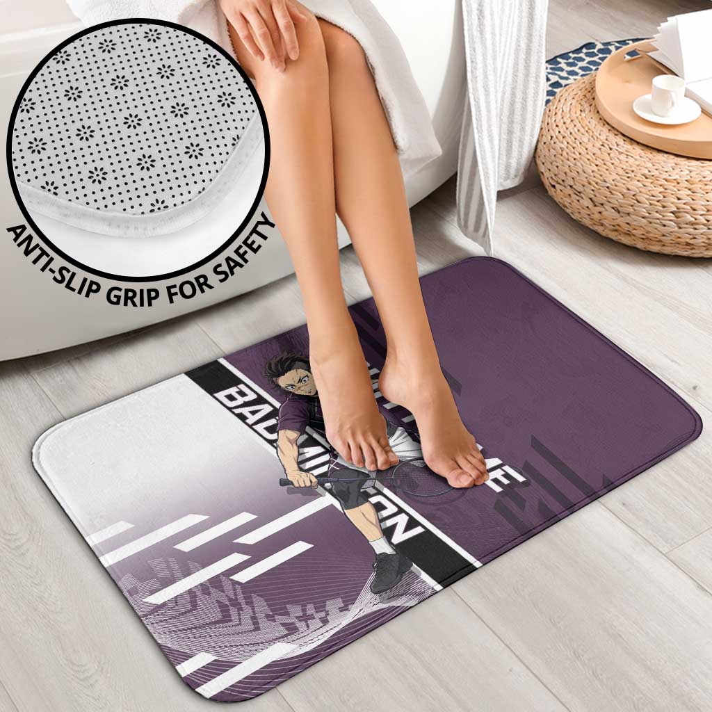 Personalized Shinazugawa Genya Demon Slayer Badminton Bathroom Set with Racket Action Pose and Purple Black Graphic Design - The Mazicc