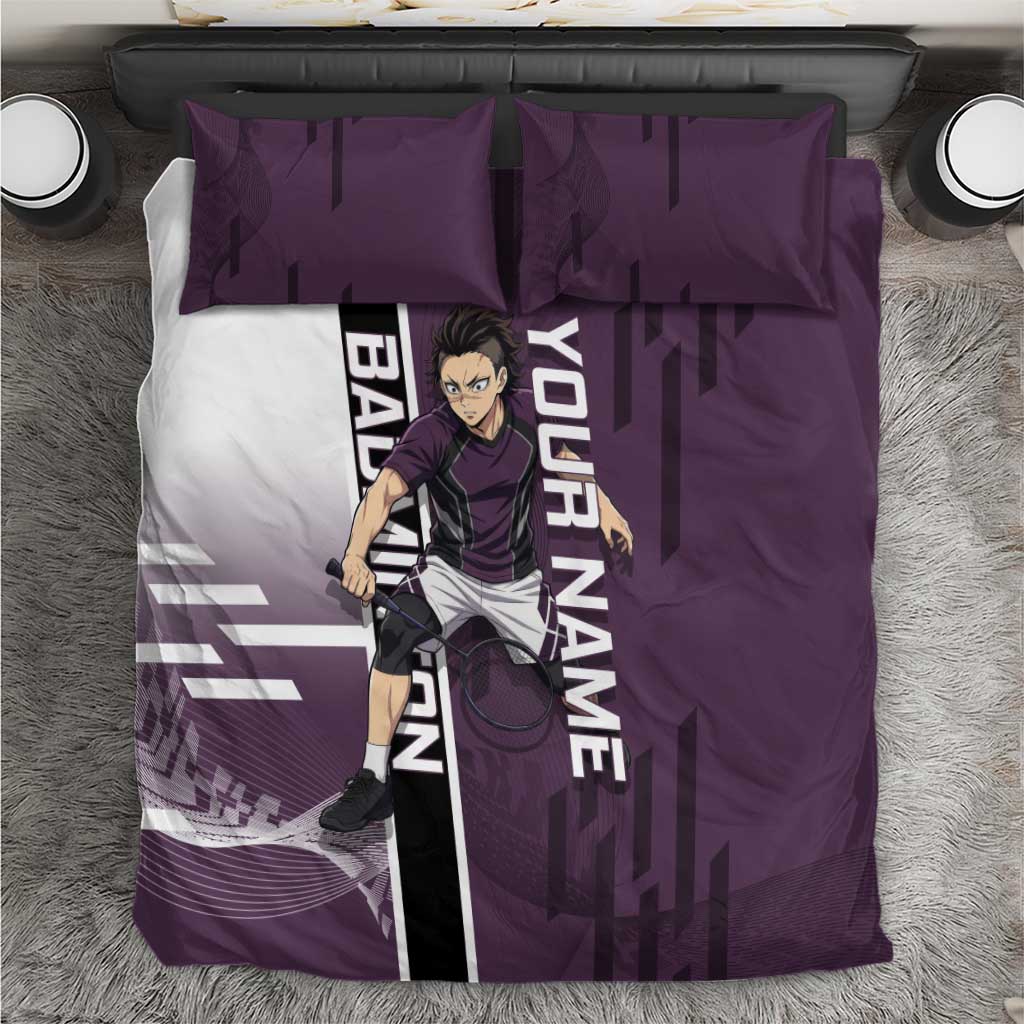 Personalized Shinazugawa Genya Demon Slayer Badminton Bedding Set with Racket Action Pose and Purple Black Graphic Design - The Mazicc