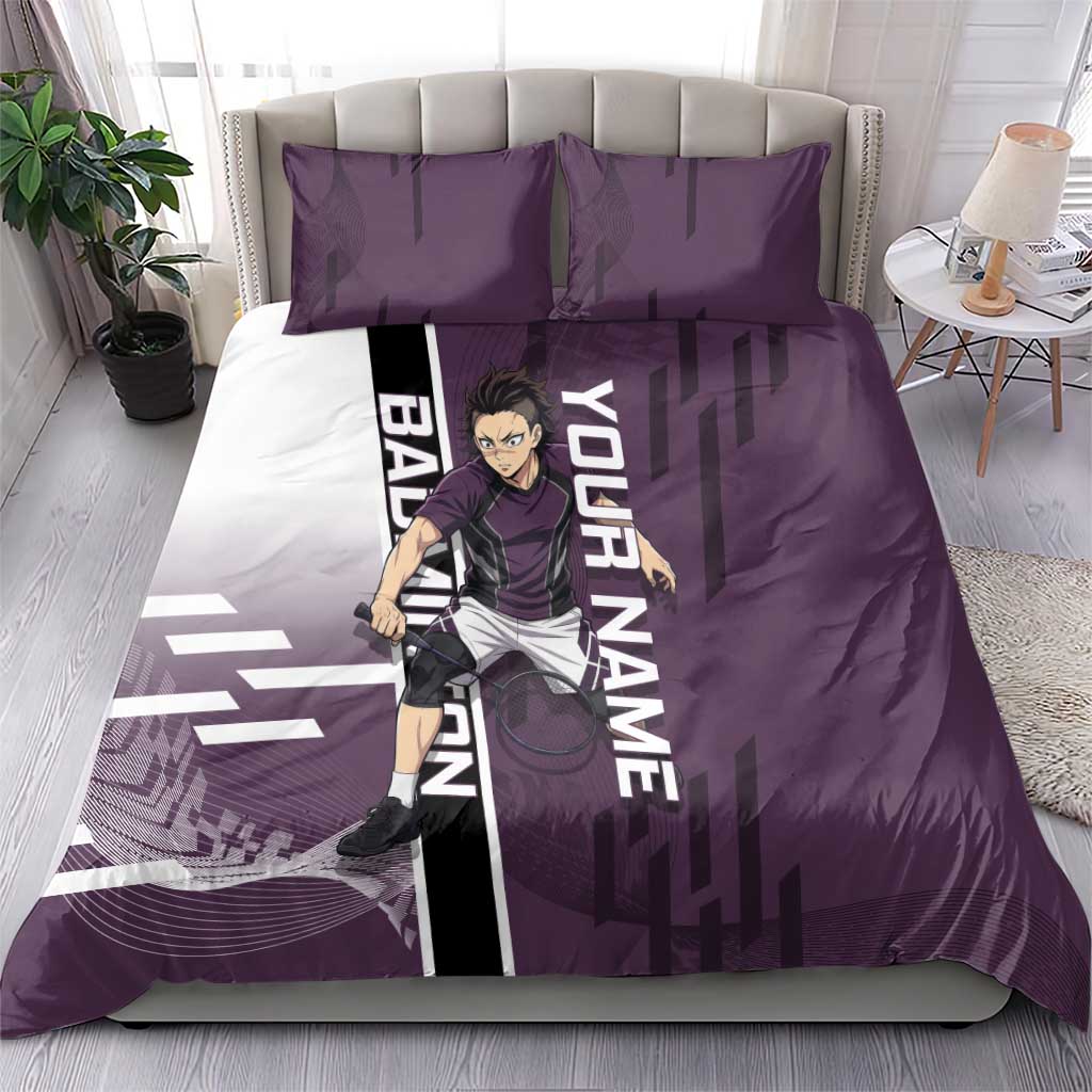 Personalized Shinazugawa Genya Demon Slayer Badminton Bedding Set with Racket Action Pose and Purple Black Graphic Design - The Mazicc