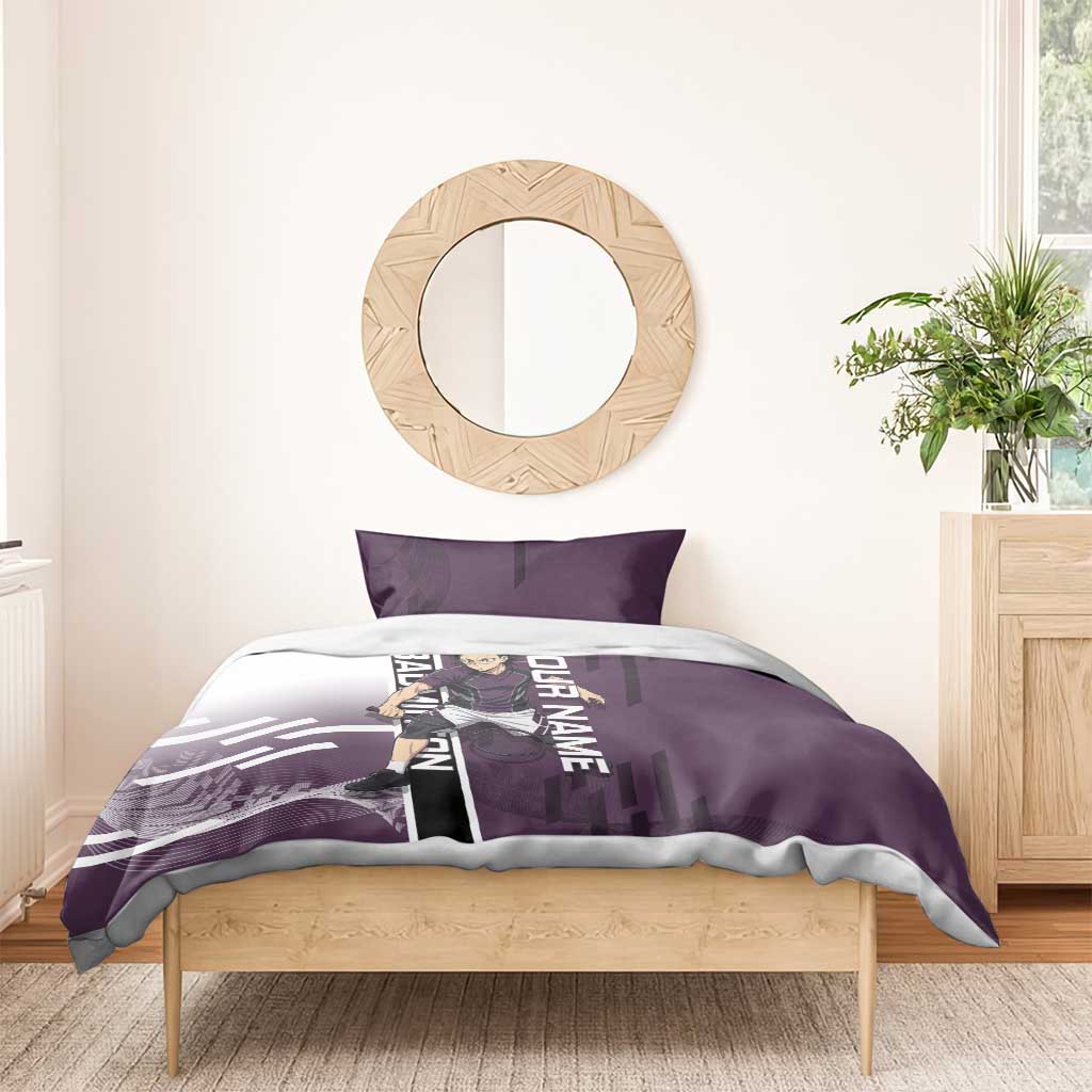 Personalized Shinazugawa Genya Demon Slayer Badminton Bedding Set with Racket Action Pose and Purple Black Graphic Design - The Mazicc