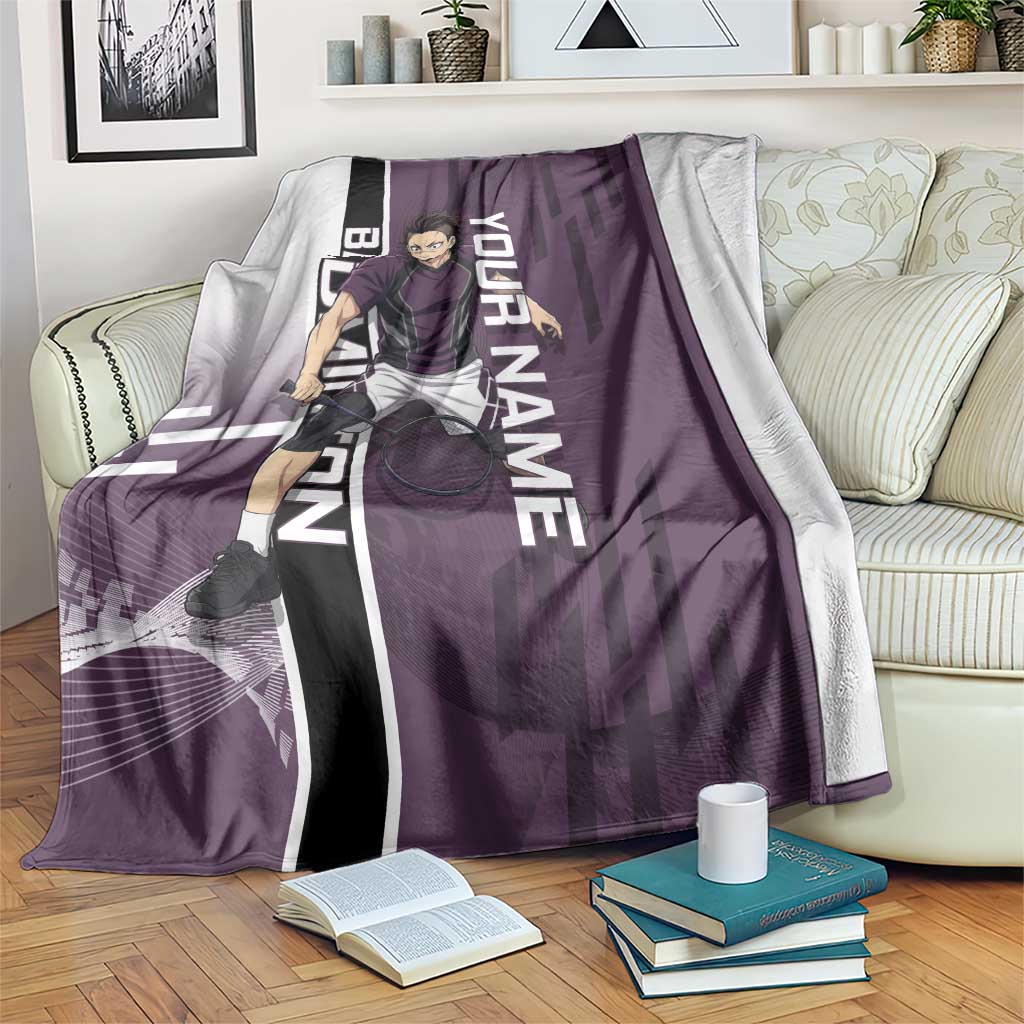 Personalized Shinazugawa Genya Demon Slayer Badminton Blanket with Racket Action Pose and Purple Black Graphic Design - The Mazicc