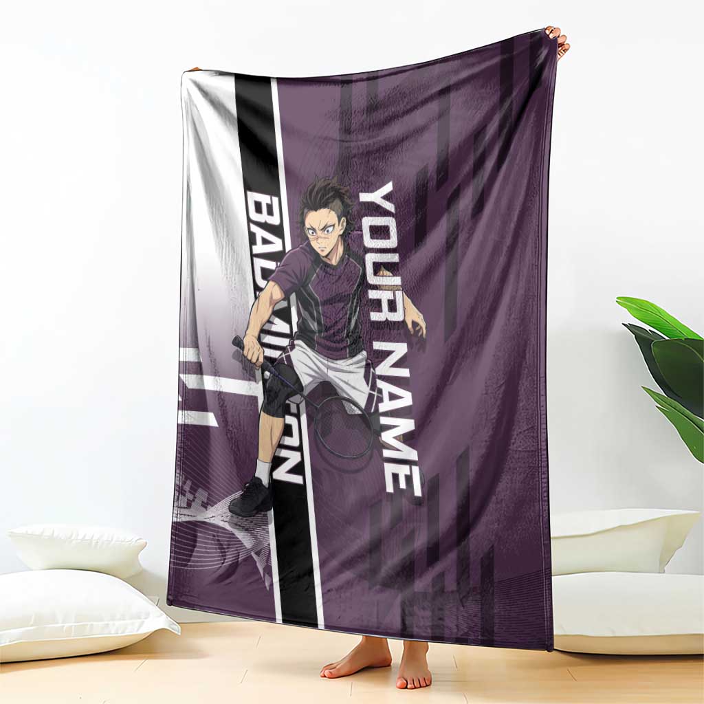 Personalized Shinazugawa Genya Demon Slayer Badminton Blanket with Racket Action Pose and Purple Black Graphic Design - The Mazicc