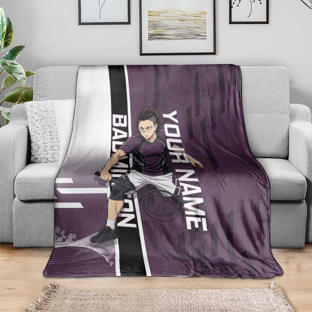 Personalized Shinazugawa Genya Demon Slayer Badminton Blanket with Racket Action Pose and Purple Black Graphic Design - The Mazicc
