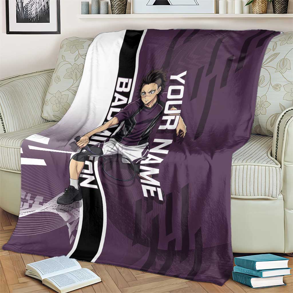 Personalized Shinazugawa Genya Demon Slayer Badminton Blanket with Racket Action Pose and Purple Black Graphic Design - The Mazicc