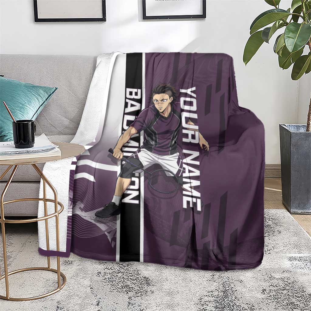 Personalized Shinazugawa Genya Demon Slayer Badminton Blanket with Racket Action Pose and Purple Black Graphic Design - The Mazicc