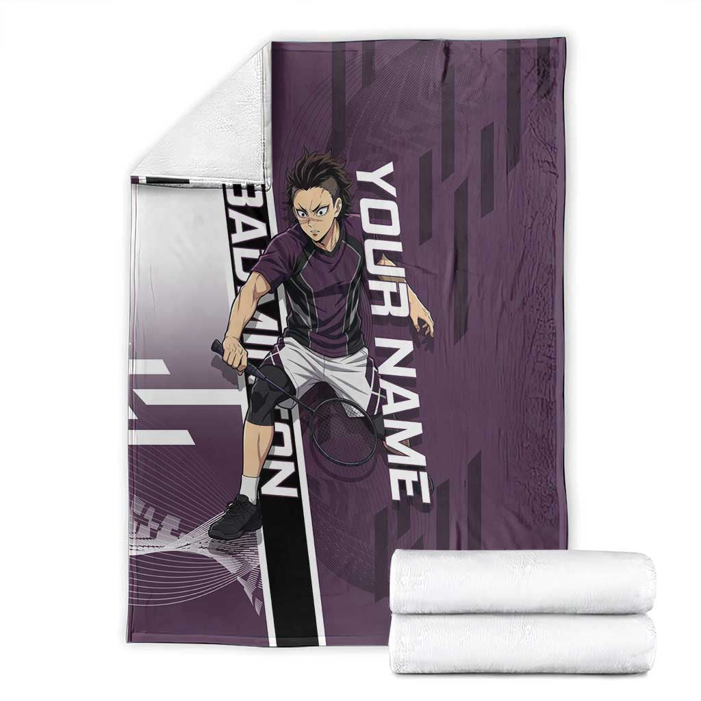 Personalized Shinazugawa Genya Demon Slayer Badminton Blanket with Racket Action Pose and Purple Black Graphic Design - The Mazicc
