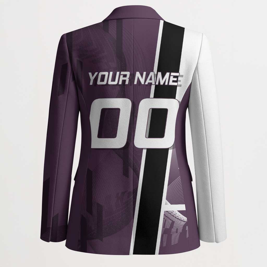 Personalized Shinazugawa Genya Demon Slayer Badminton Blazer with Racket Action Pose and Purple Black Graphic Design - The Mazicc