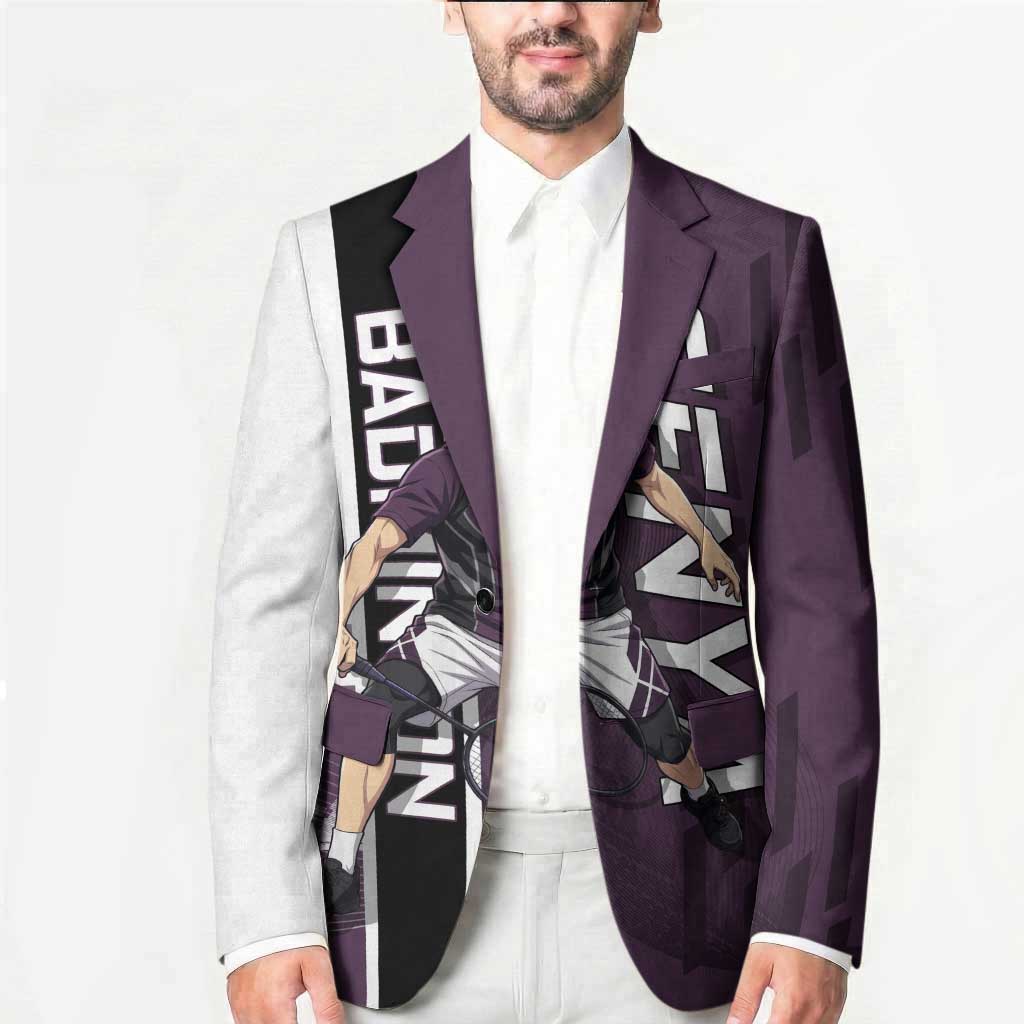 Personalized Shinazugawa Genya Demon Slayer Badminton Blazer with Racket Action Pose and Purple Black Graphic Design - The Mazicc