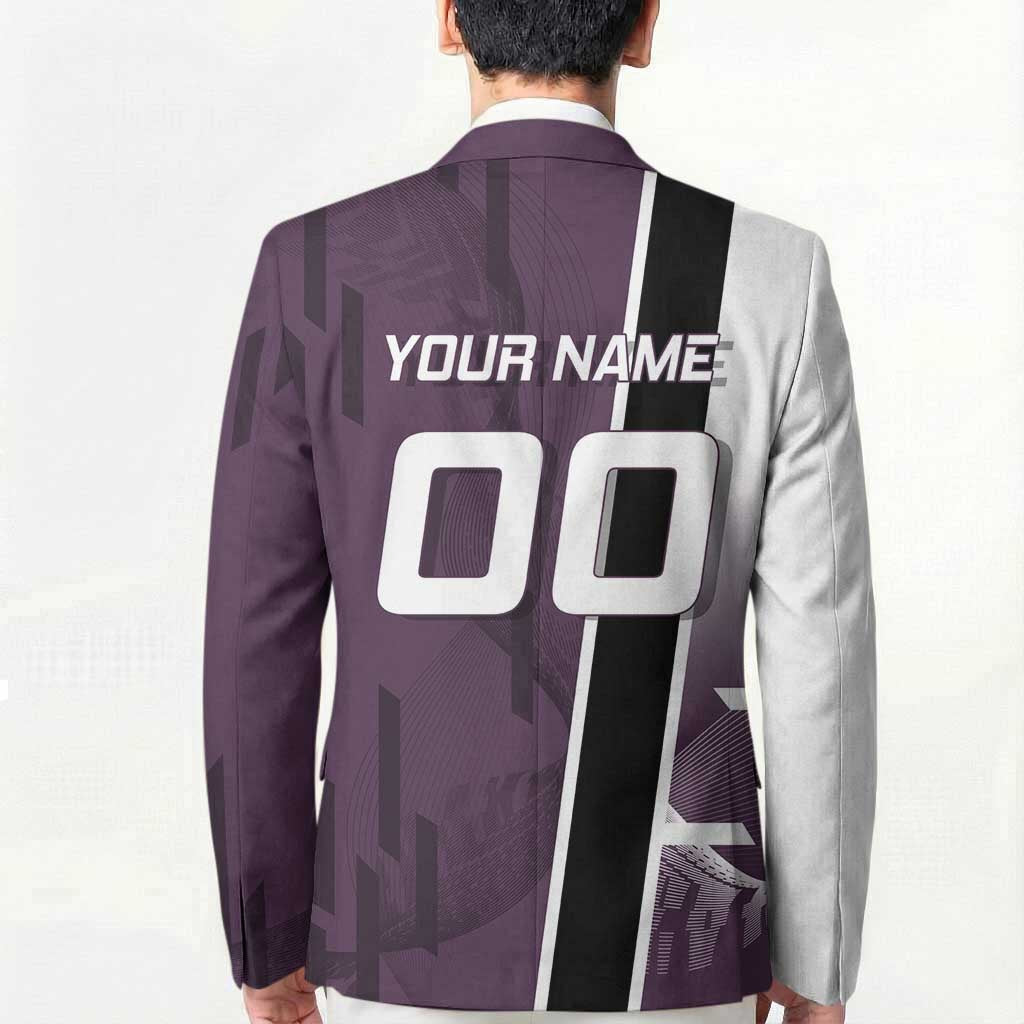 Personalized Shinazugawa Genya Demon Slayer Badminton Blazer with Racket Action Pose and Purple Black Graphic Design - The Mazicc