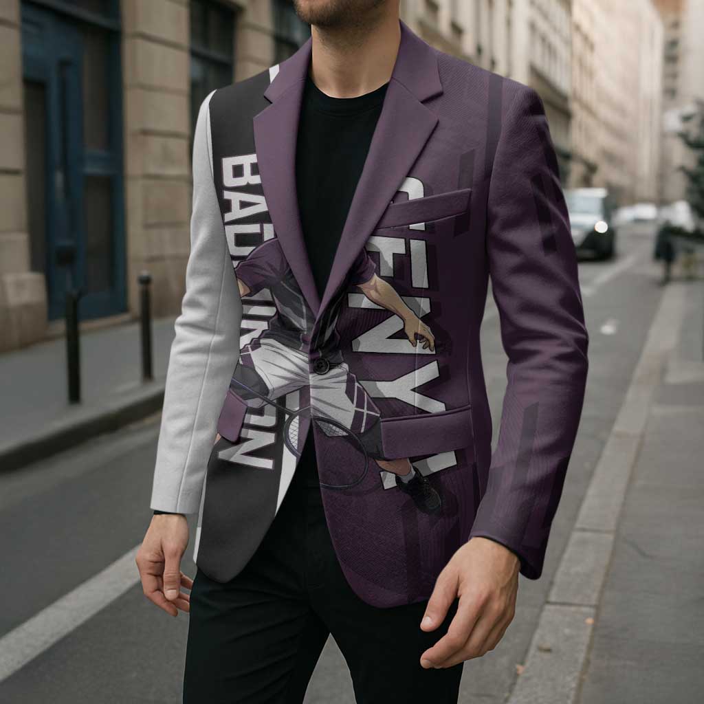 Personalized Shinazugawa Genya Demon Slayer Badminton Blazer with Racket Action Pose and Purple Black Graphic Design - The Mazicc
