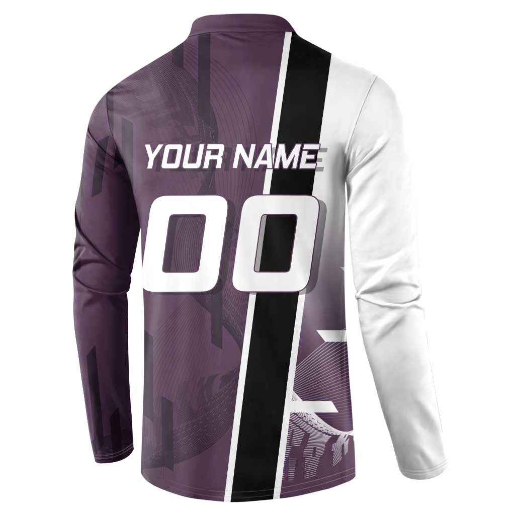 Personalized Shinazugawa Genya Demon Slayer Badminton Button Sweatshirt with Racket Action Pose and Purple Black Graphic Design - The Mazicc