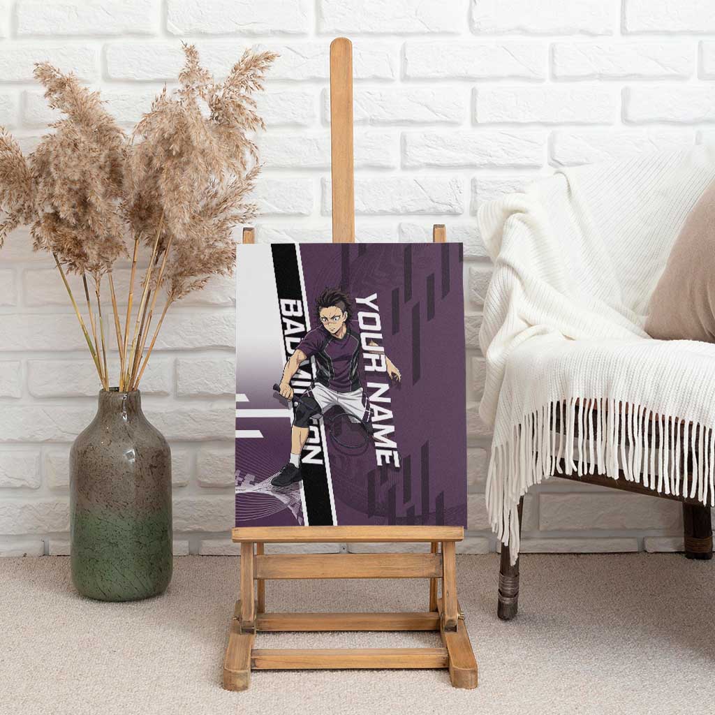 Personalized Shinazugawa Genya Demon Slayer Badminton Canvas Wall Art with Racket Action Pose and Purple Black Graphic Design - The Mazicc