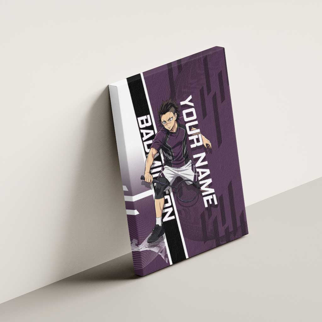 Personalized Shinazugawa Genya Demon Slayer Badminton Canvas Wall Art with Racket Action Pose and Purple Black Graphic Design - The Mazicc
