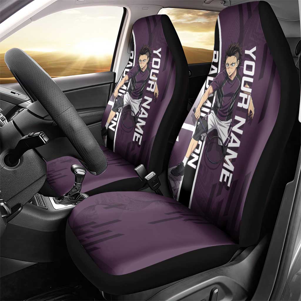 Personalized Shinazugawa Genya Demon Slayer Badminton Car Seat Cover with Racket Action Pose and Purple Black Graphic Design - The Mazicc
