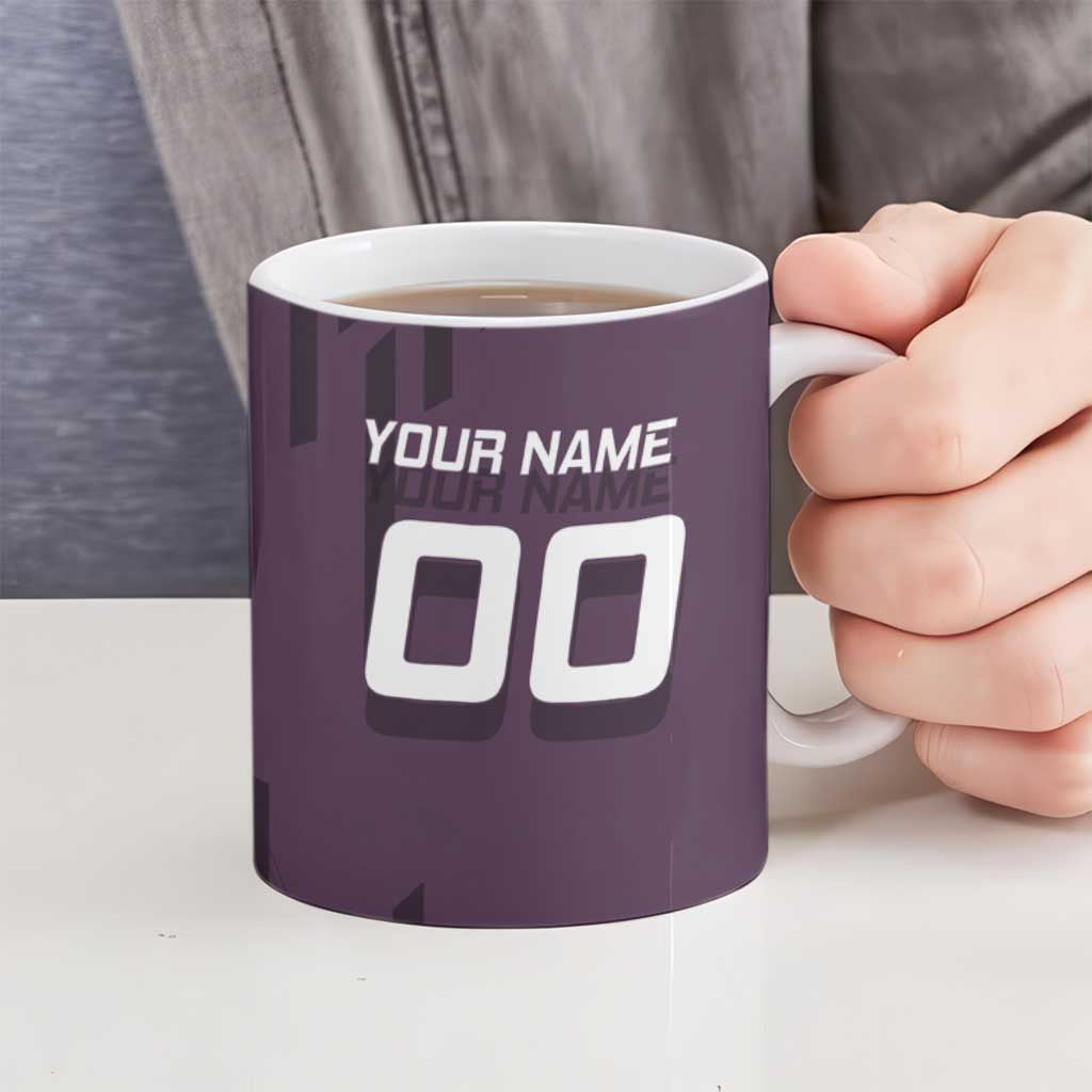 Personalized Shinazugawa Genya Demon Slayer Badminton Ceramic Mug with Racket Action Pose and Purple Black Graphic Design - The Mazicc