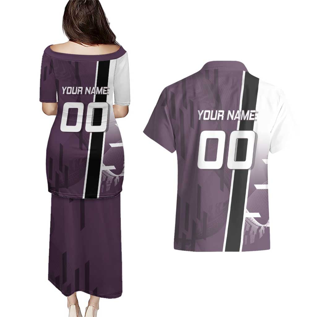 Personalized Shinazugawa Genya Demon Slayer Badminton Couples Matching Puletasi and Hawaiian Shirt with Racket Action Pose and Purple Black Graphic Design - The Mazicc