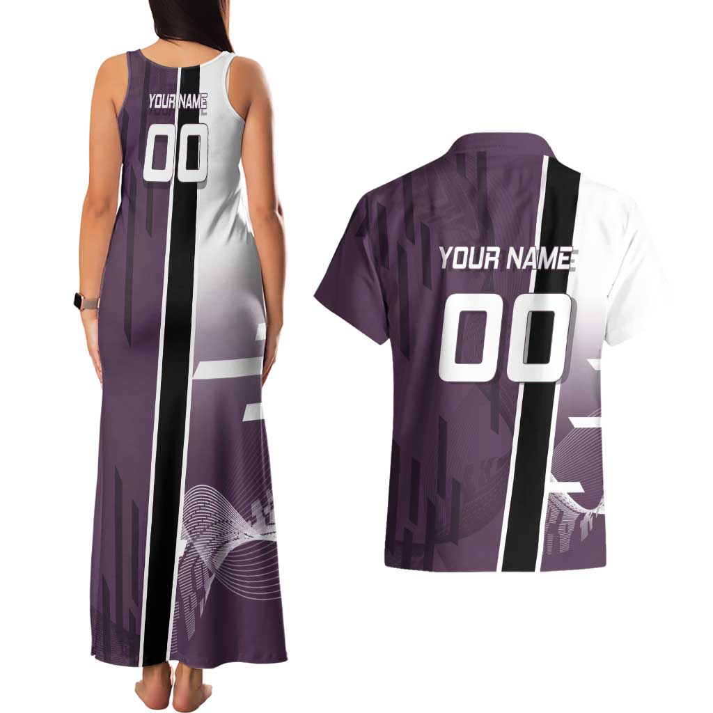 Personalized Shinazugawa Genya Demon Slayer Badminton Couples Matching Tank Maxi Dress and Hawaiian Shirt with Racket Action Pose and Purple Black Graphic Design - The Mazicc
