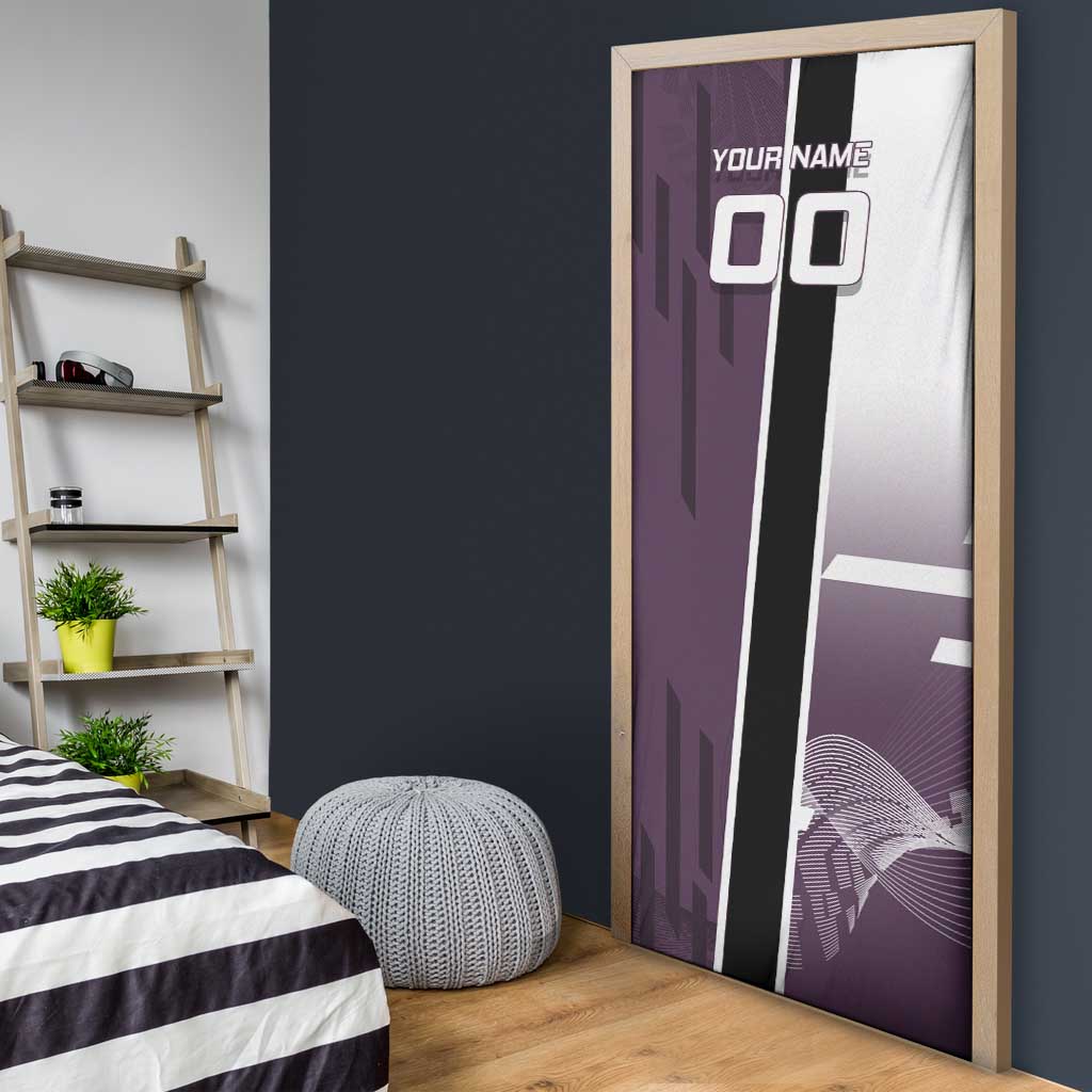 Personalized Shinazugawa Genya Demon Slayer Badminton Door Cover with Racket Action Pose and Purple Black Graphic Design - The Mazicc