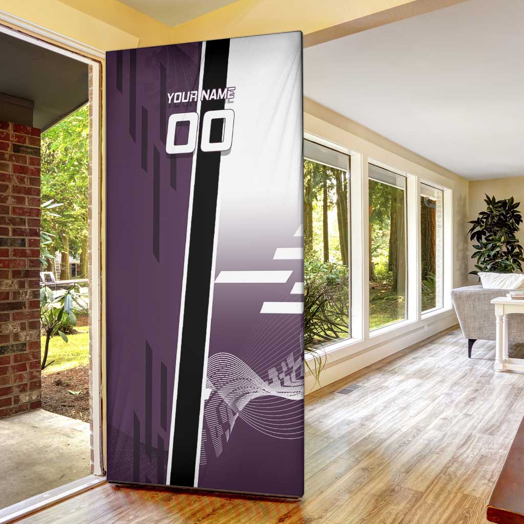 Personalized Shinazugawa Genya Demon Slayer Badminton Door Cover with Racket Action Pose and Purple Black Graphic Design - The Mazicc