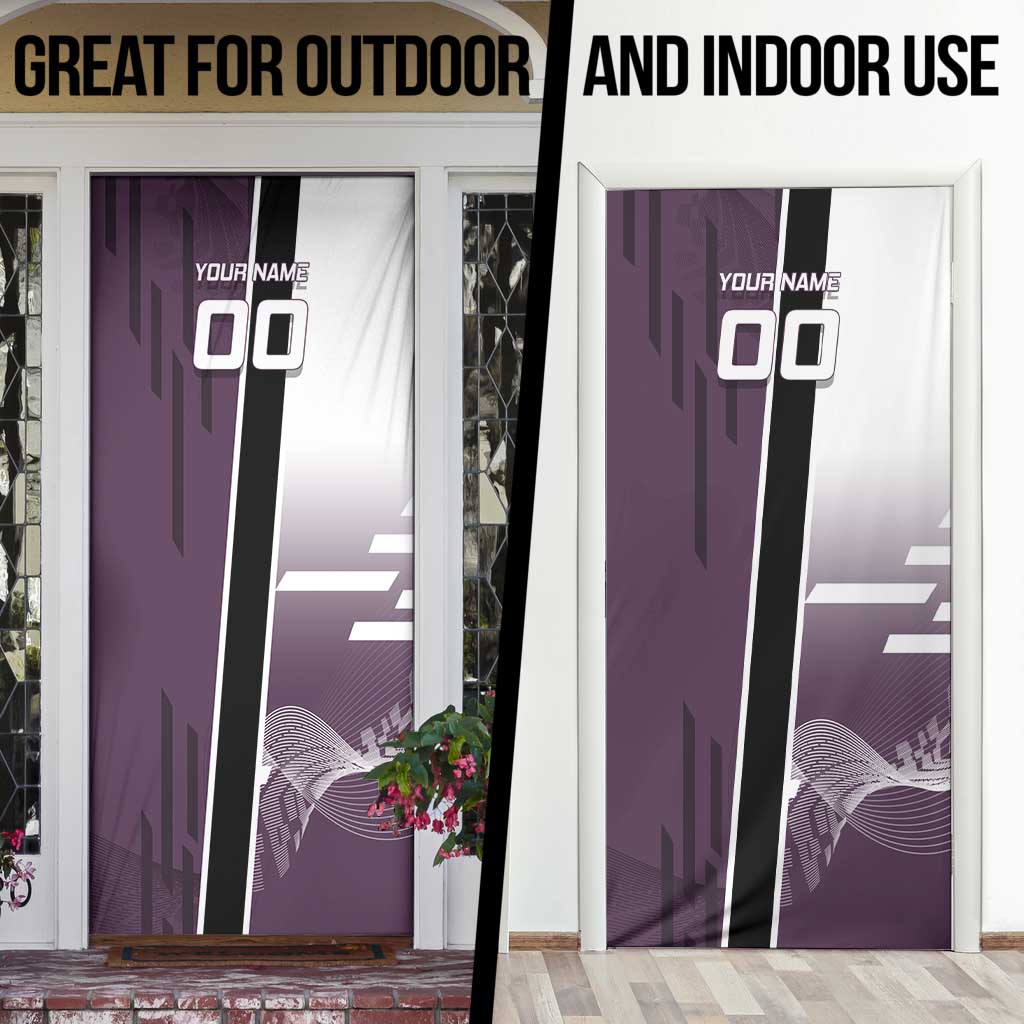 Personalized Shinazugawa Genya Demon Slayer Badminton Door Cover with Racket Action Pose and Purple Black Graphic Design - The Mazicc