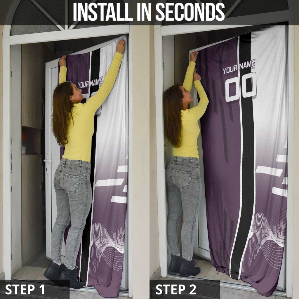 Personalized Shinazugawa Genya Demon Slayer Badminton Door Cover with Racket Action Pose and Purple Black Graphic Design - The Mazicc