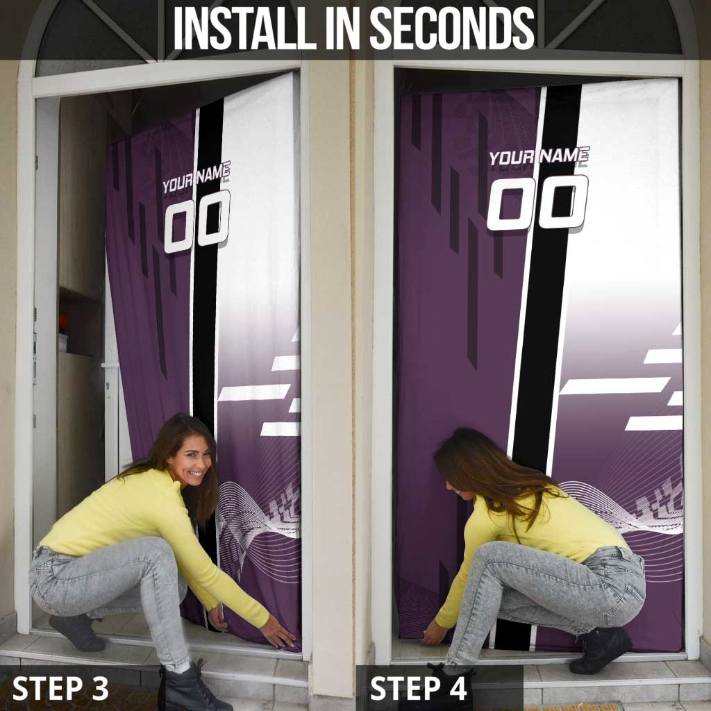 Personalized Shinazugawa Genya Demon Slayer Badminton Door Cover with Racket Action Pose and Purple Black Graphic Design - The Mazicc